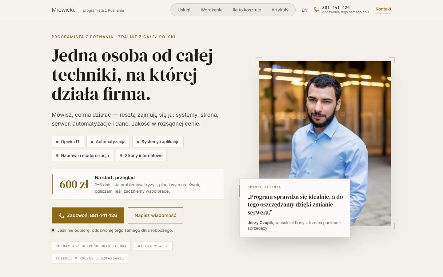 Strona główna arturmrowicki.pl na komputerze