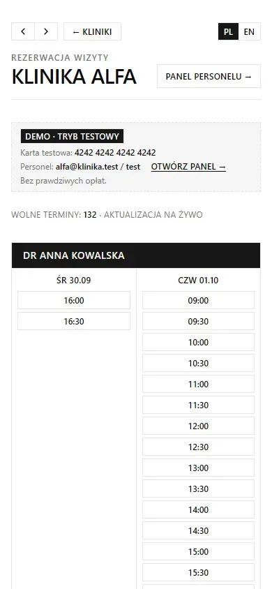 System rezerwacji na telefonie